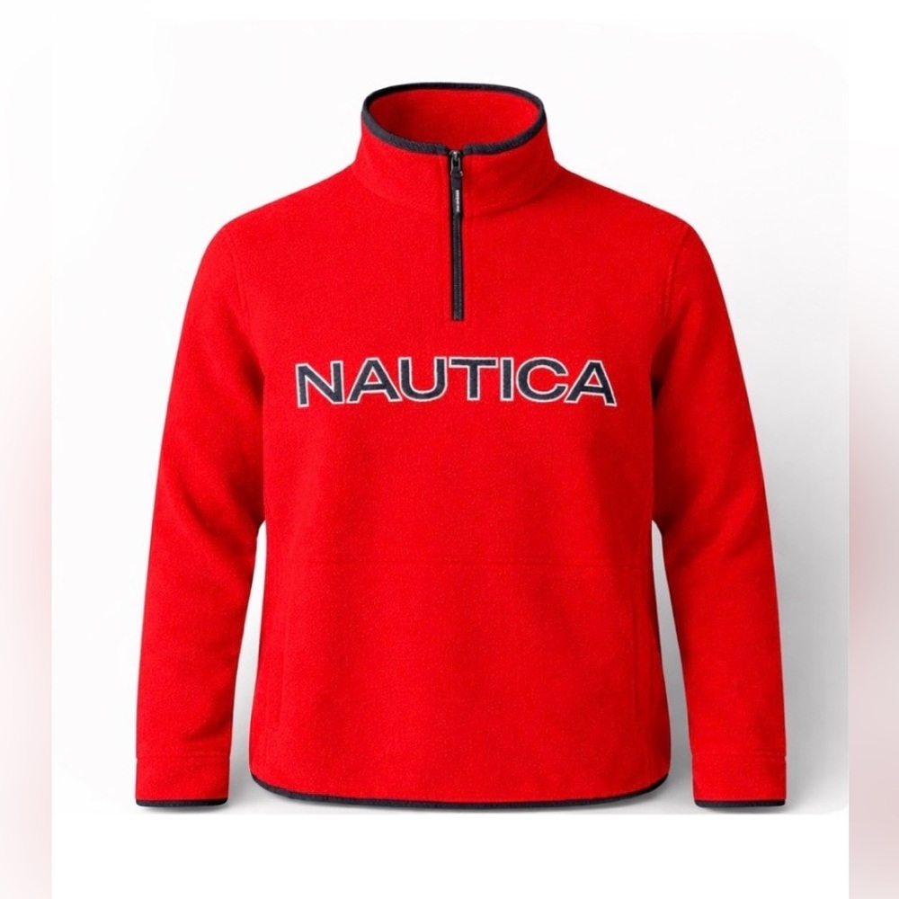Nautica Red Quarter Zip Fleece Pullover Youth L 14/16